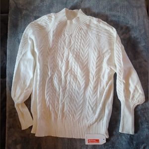 White cable knit front puff-sleeve Dohman sweater